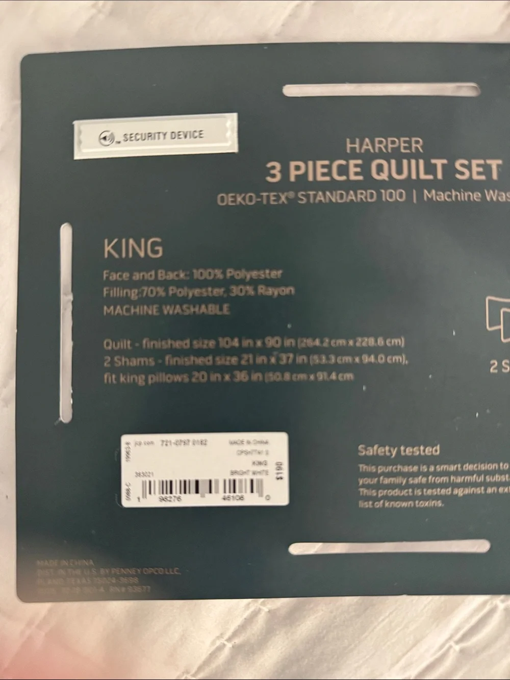 Quilted White King Quilt Set - NWT